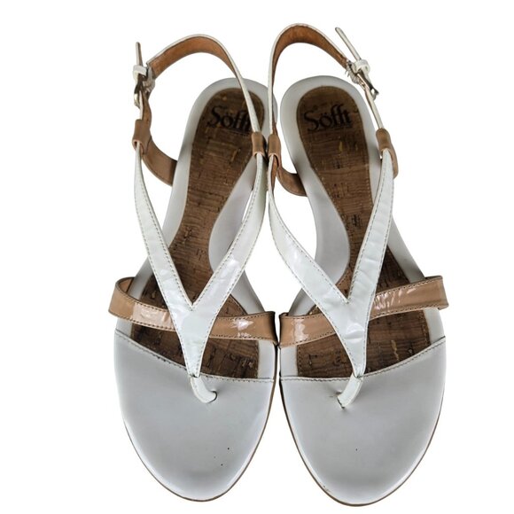 Sofft Shoes - Sofft Bali Flat Sandals 9M White Tan Patent Cork Footbed Buckle Closure